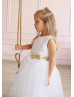 Gold Star White Tulle Flower Girl Dress